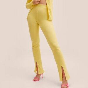 Mango MNG Front Slit Knit Pants Yellow NWT